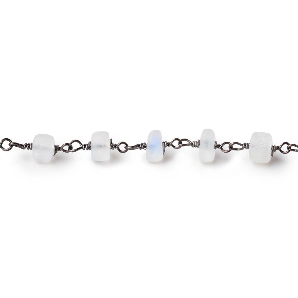 5mm Matte Rainbow Moonstone Plain Rondelles on Black Gold Plated Chain 35pcs