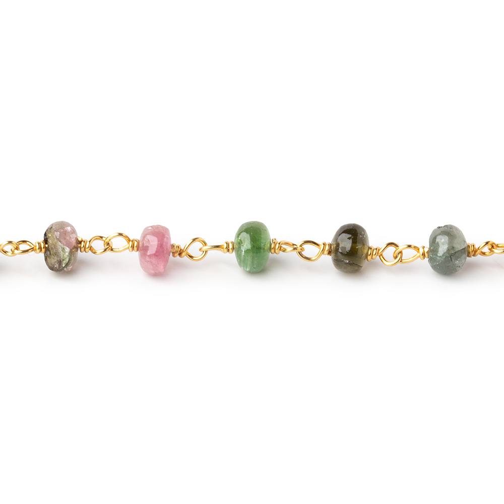 5mm Multi Color Tourmaline Plain Rondelles on Vermeil Chain by the Foot