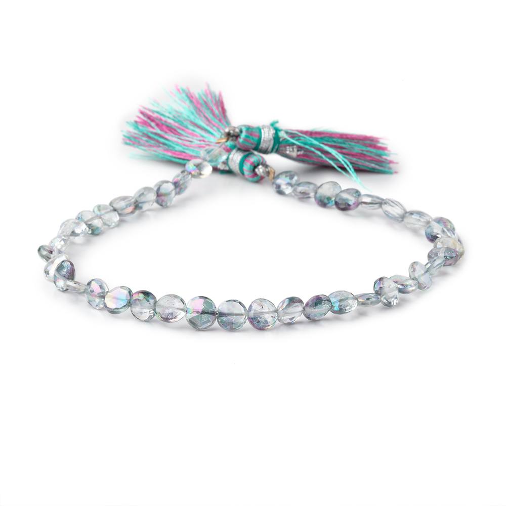 6mm Mystic Grey Topaz Faceted Coin Beads 8 inch 41 pieces