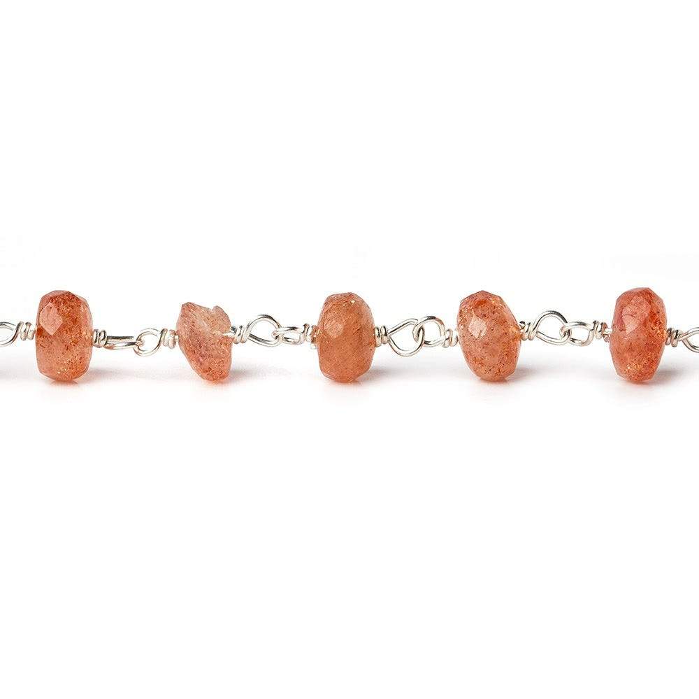 5mm Sunstone faceted rondelle Silver Chain by the foot