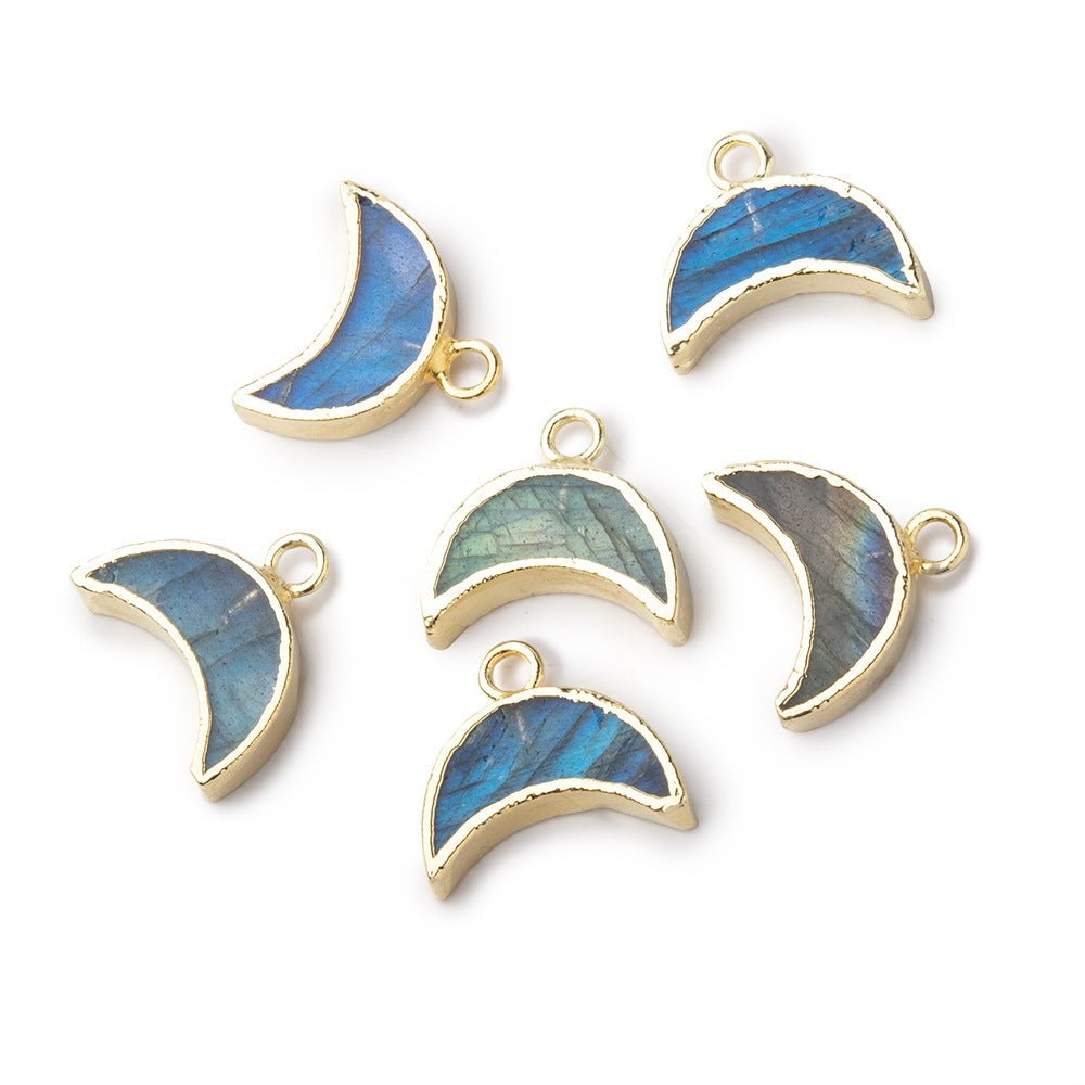5x11mm Gold Leafed Labradorite Crescent Moon Focal Pendant 1 piece