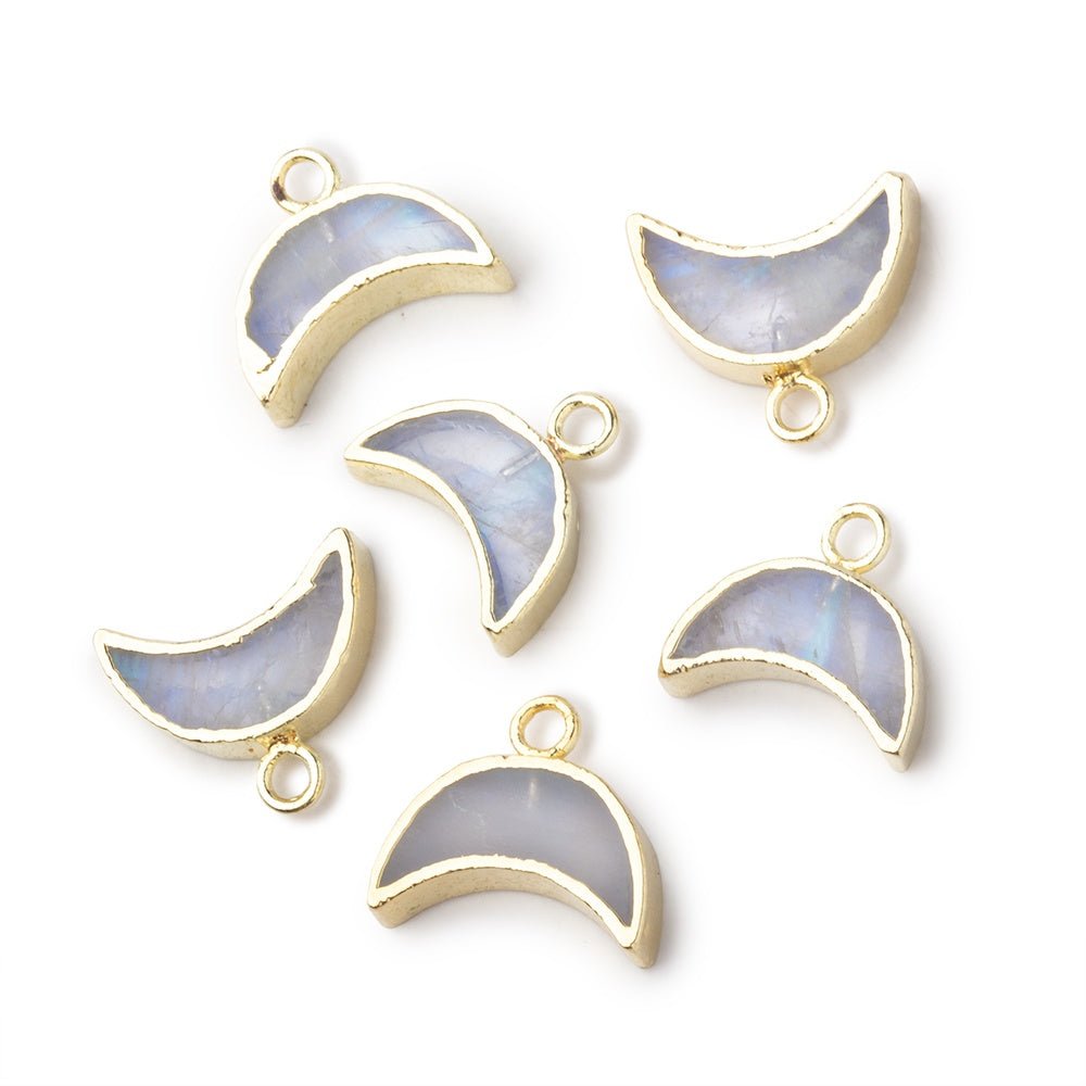 5x11mm Gold Leafed Rainbow Moonstone Crescent Moon Focal Pendant 1 piece
