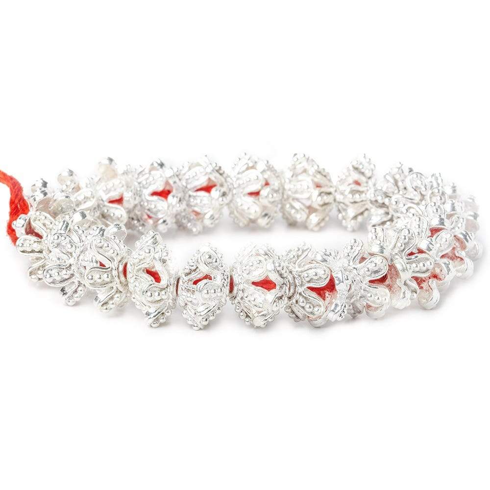 5x13x13mm Sterling Silver Plated Copper Flower Cut Bead Cap 8 inch 44 beads