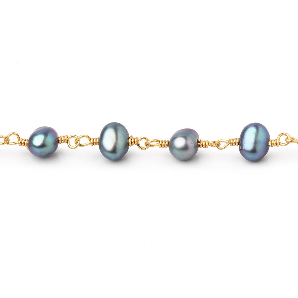5x4-6x4mm Peacock Baroque Pearls on Gold Plated Chain