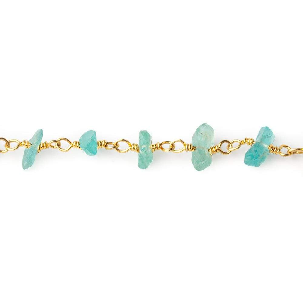 5x4-8x4mm Matte Pool Blue Apatite Chips Gold plated Chain by the foot 35 pieces