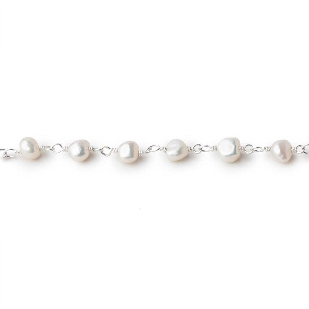 5x4mm Off White Baroque Pearl .925 Silver Chain 33 pieces