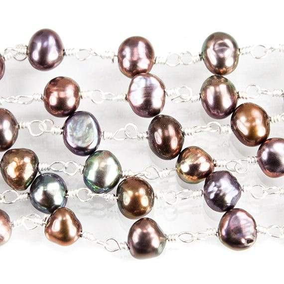 5x4mm Peacock Baroque Freshwater Pearl on Silver plated Chain by the foot