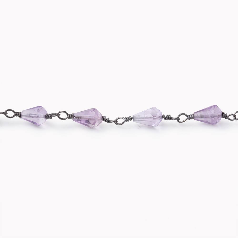 5x4mm Pink Amethyst Faceted Tear Drop Beads on Black Gold Plated Chain