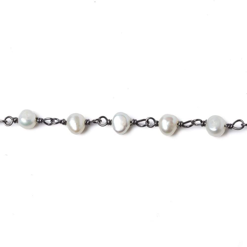 5x4mm White Baroque Pearl Black Gold over .925 Silver Chain by the foot 33 pearls