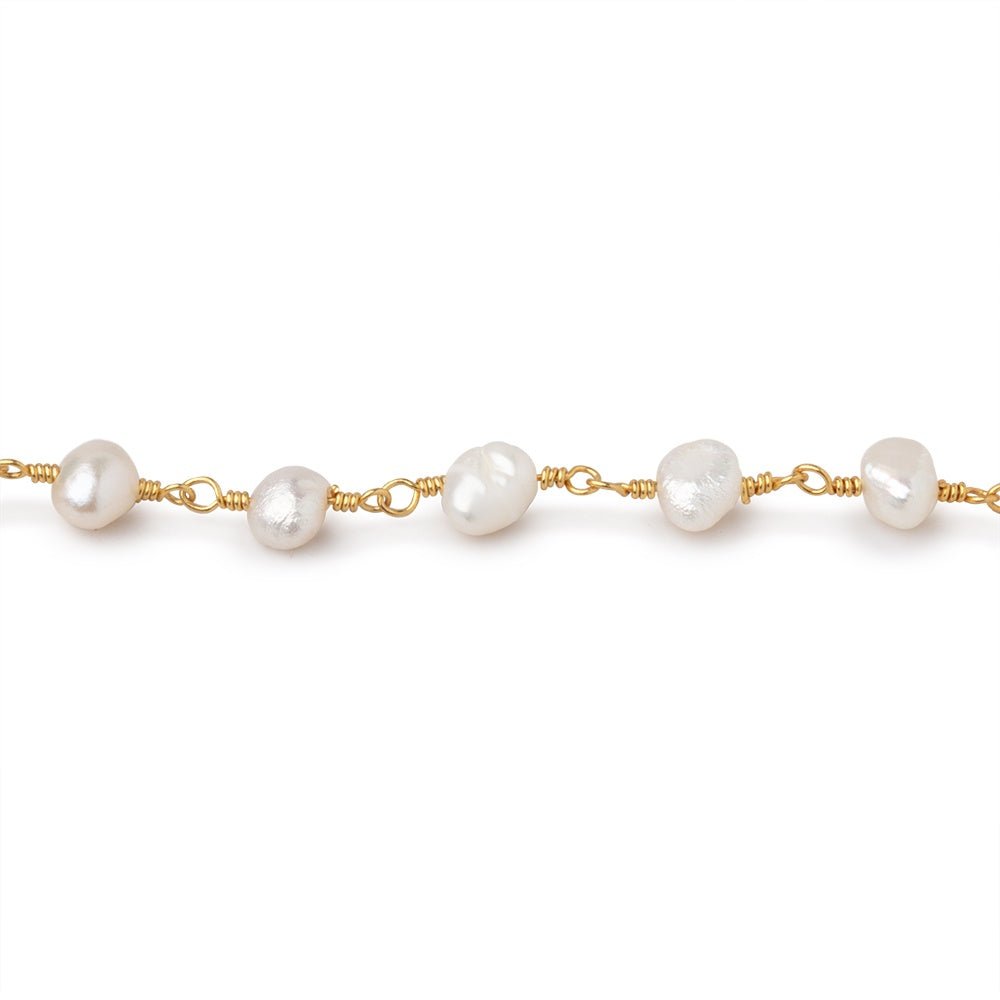 5x5-5x6mm White Baroque Pearls on Gold Plated Chain