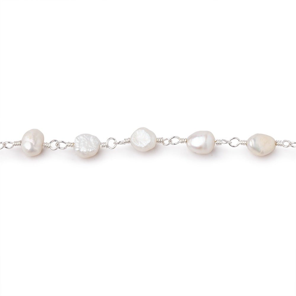 5x5-5x6mm White Baroque Pearls on Silver Plated Chain