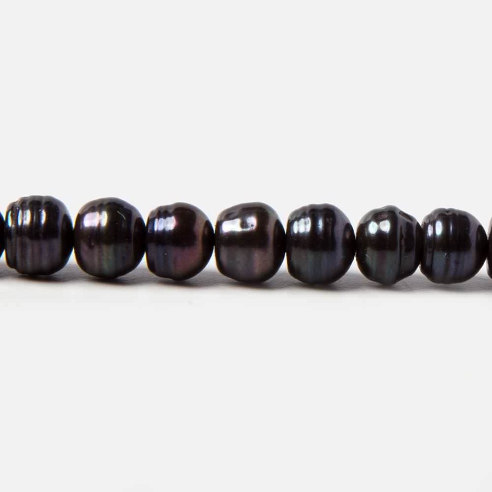 5x5.5-6x4.5mm Dark Peacock Black Button Freshwater Pearls 15.5 inch 95 pieces