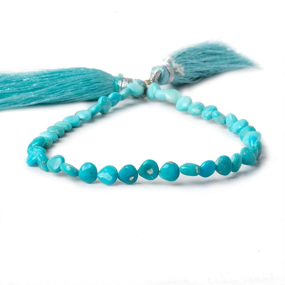 5x5mm Turquoise straight drilled plain hearts 8 inch 38 beads