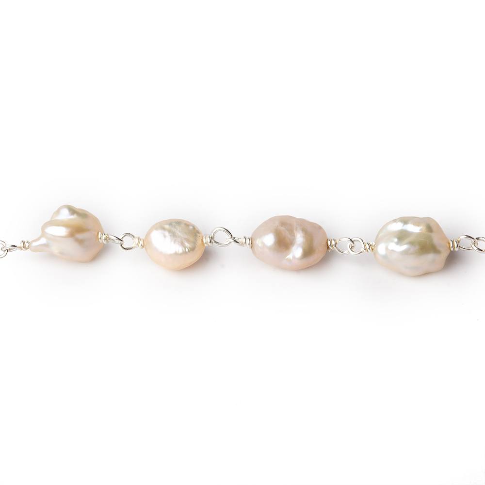 5x6-7x8mm Blush Peach Keshi Freshwater Pearl Silver .925 Chain by the foot