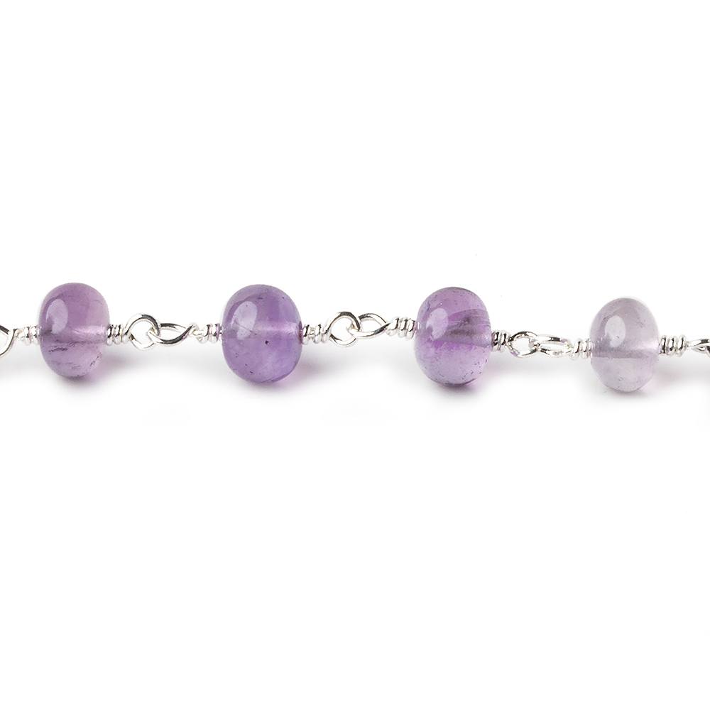 6-6.5mm Amethyst plain rondelles Silver plated Chain by the foot 27 beads per