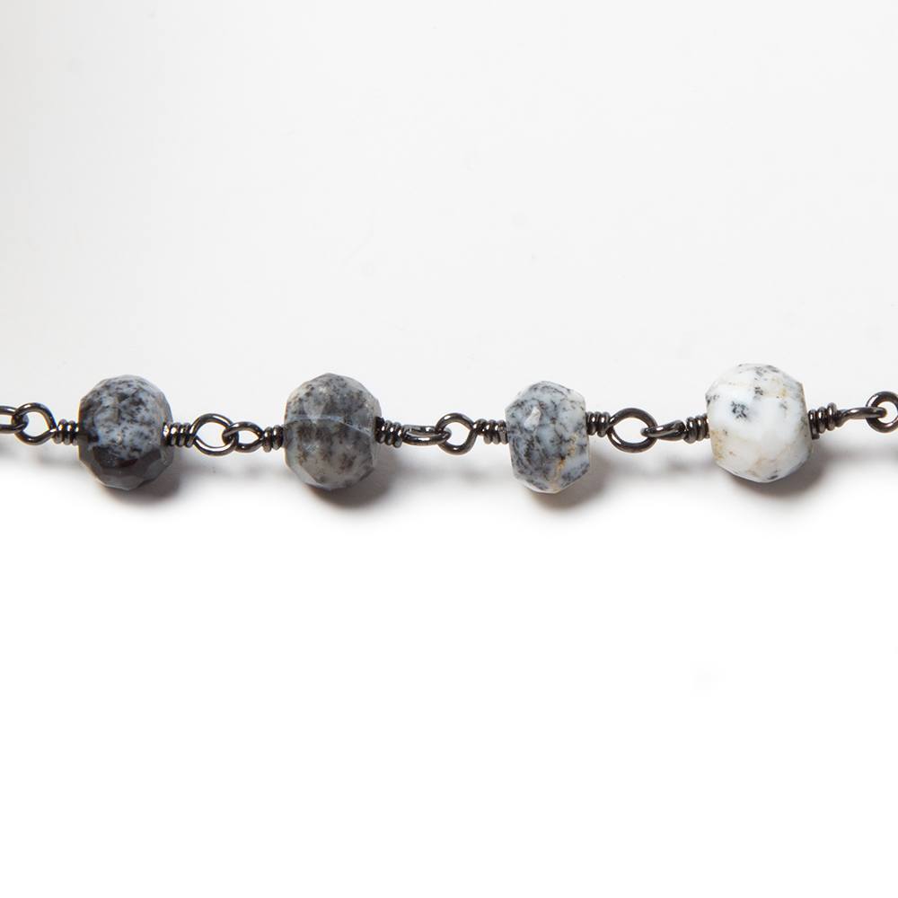 6-6.5mm Dendritic Opal facet rondelle Black Gold plated Chain by the foot 29pcs