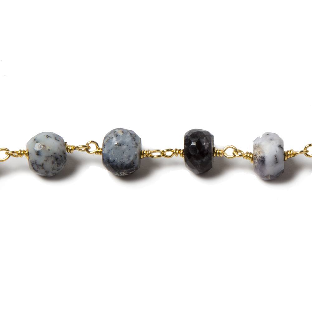 6-6.5mm Dendritic Opal faceted rondelle Gold plated Chain by the foot 29pcs