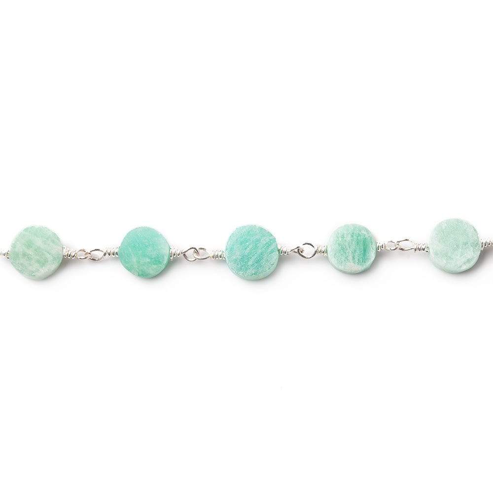 6-7mm Matte Amazonite plain coin Silver plated Chain by the foot 22 beads