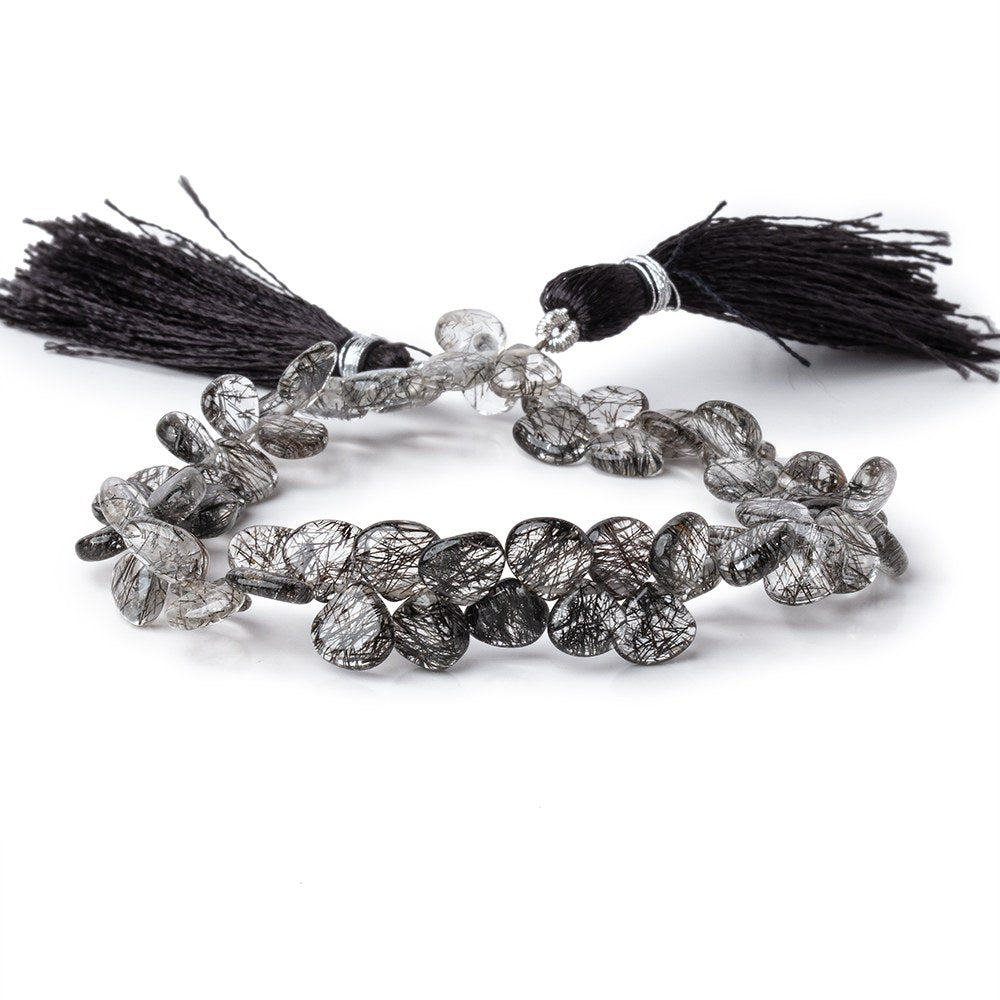 6-7mm Black Tourmalinated Quartz Plain Heart Beads 7 inch 54 pieces