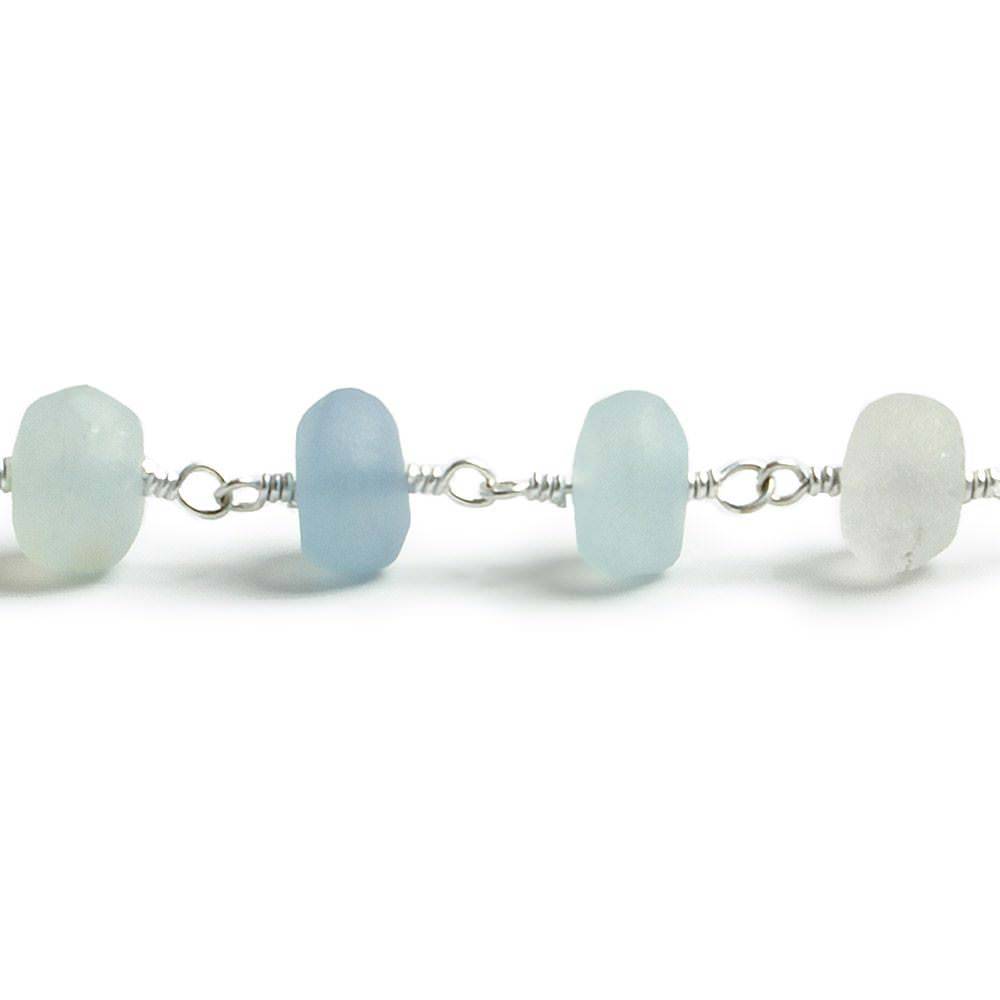 6-7mm Matte Beryl & Aqua rondelle Silver Chain by the foot 30 pieces