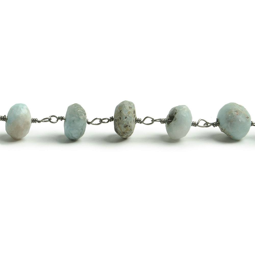 6-7mm Matte Larimar rondelle Black Gold plated Chain by the foot with approximately 30 pieces