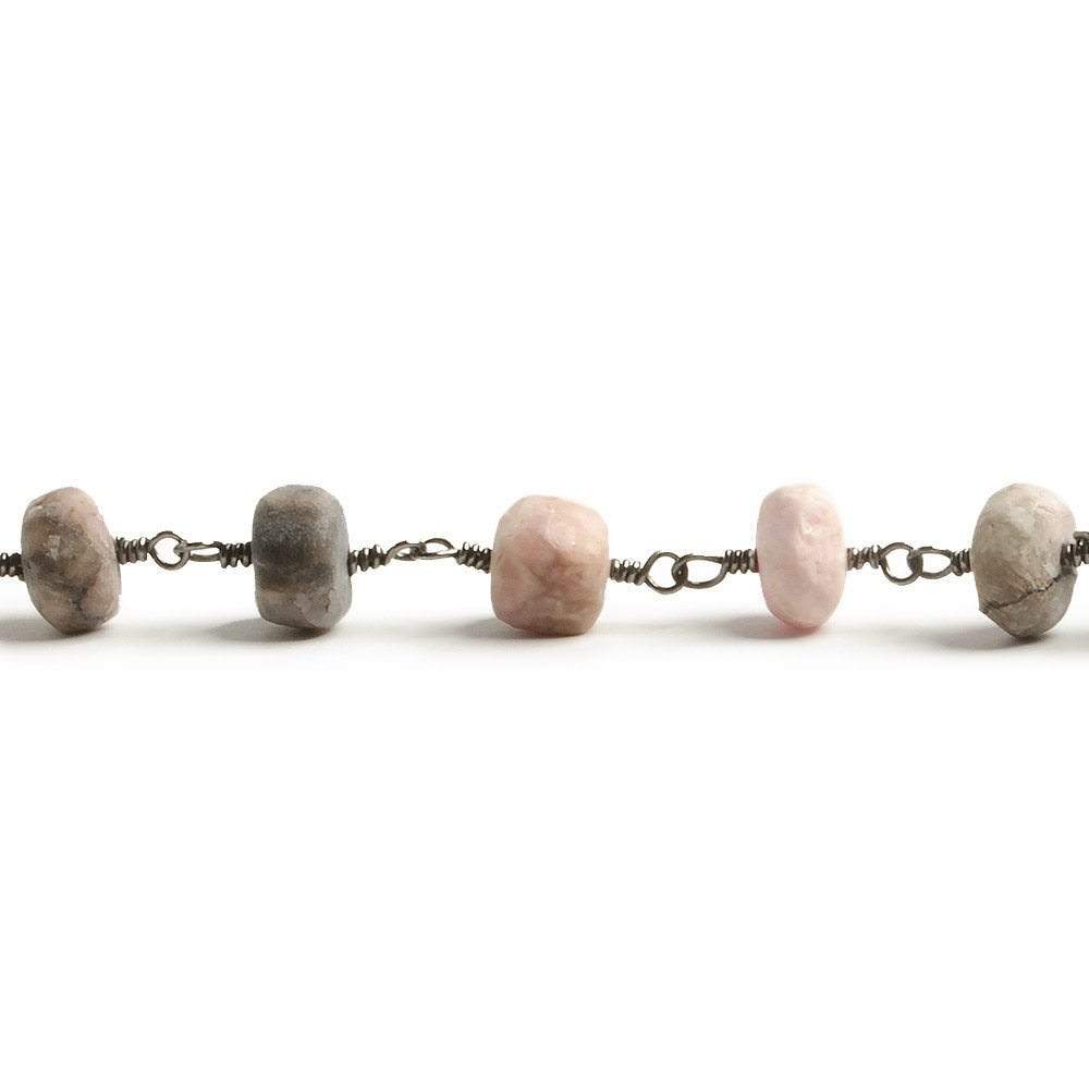 6-7mm Matte Rhodonite rondelle Black Gold over .925 Silver Chain by the foot 29 pieces