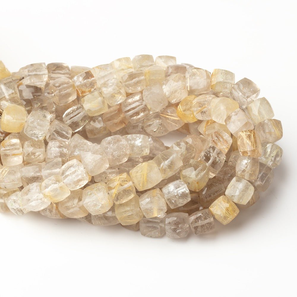 6-7mm Rutilated Quartz Faceted Cube Beads 8 inch 28 pieces