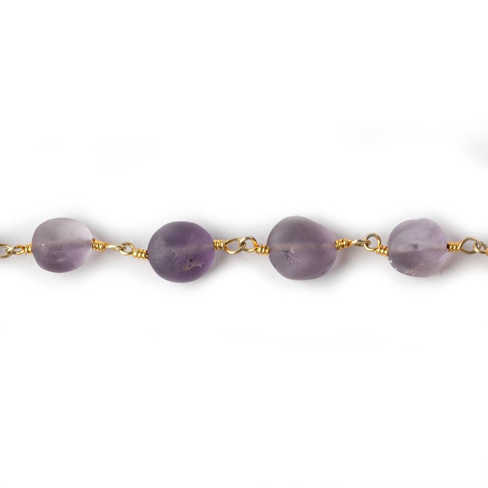 6-8mm Matte Amethyst plain coin Gold plated Chain by the foot 23 pieces
