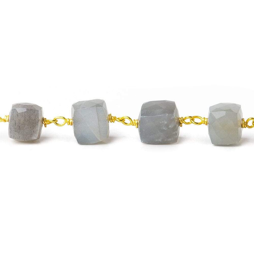 6-8mm Platinum Moonstone faceted cube Vermeil Chain by the foot