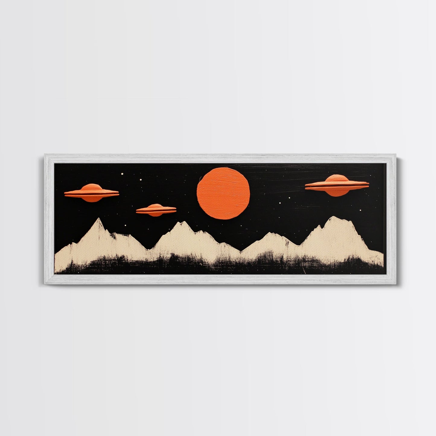 Cute  Nursery Decor - Boy's Room Wall Art - Panoramic Flying Saucers or UFOs Art Print - Framed Canvas