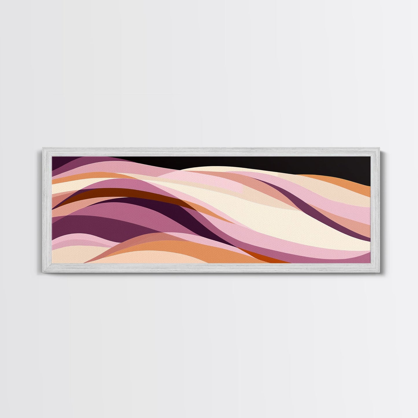 Lavender and Lilac Ocean Waves - MCM Style Modern Art, Retro Abstract Panoramic Print, Wood Framed Art, Modern Home Decor