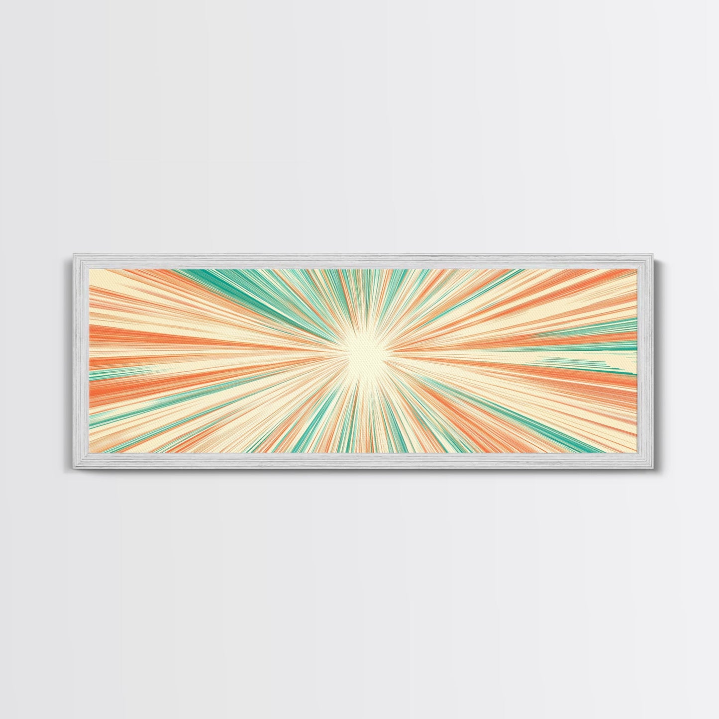 Mid Centery Modern Canvas Print - Framed MCM Style Wall Art, Orange and Green Star Burst - Art Deco Modern Art - Above Sofa Decor