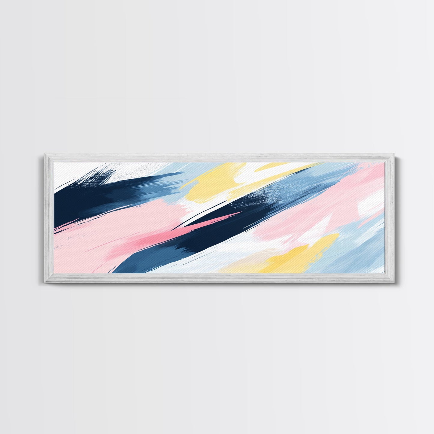 Pastel Abstract Brush Strokes Painting Print, Framed Canvas Art, Panoramic Extra Wide Office Decor, Living Room Or Bedroom Oversized Art