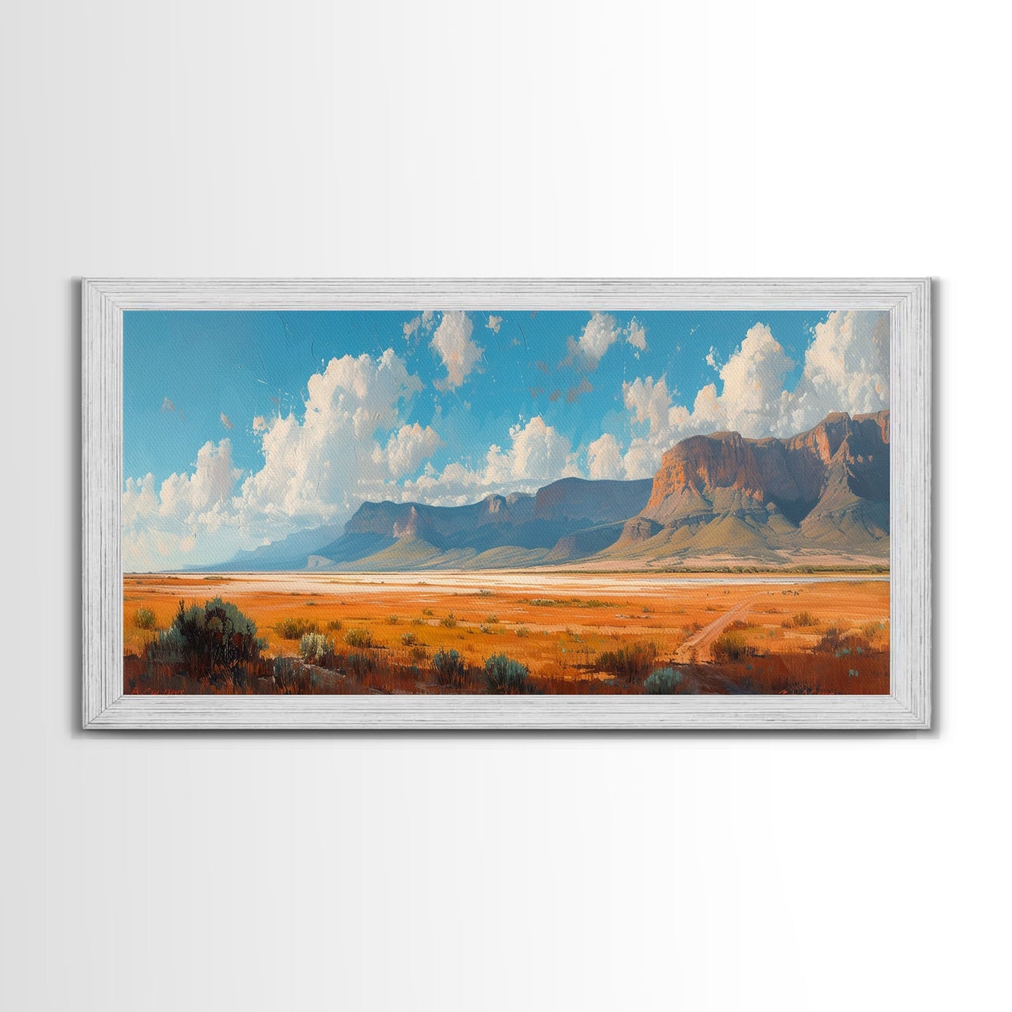 Panoramic Landscape Print Of an Arizona Desert Landscape, Framed Canvas, Rustic Farmhouse Decor, Nature Print, Minimalist Landscape Painting
