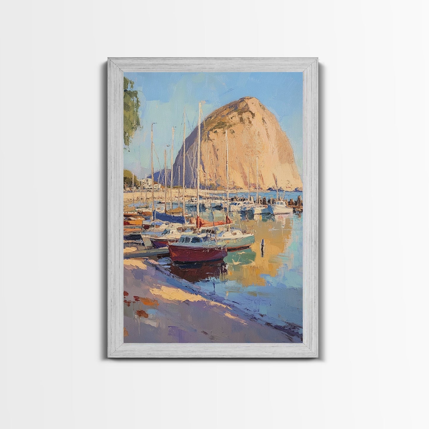 Italian Seaside Village Framed Canvas Print, Sailboat Painting, Italy Painting, Italy Decor, Vacation Gift Idea, Maine Oil Painting, Nautical Home Decor