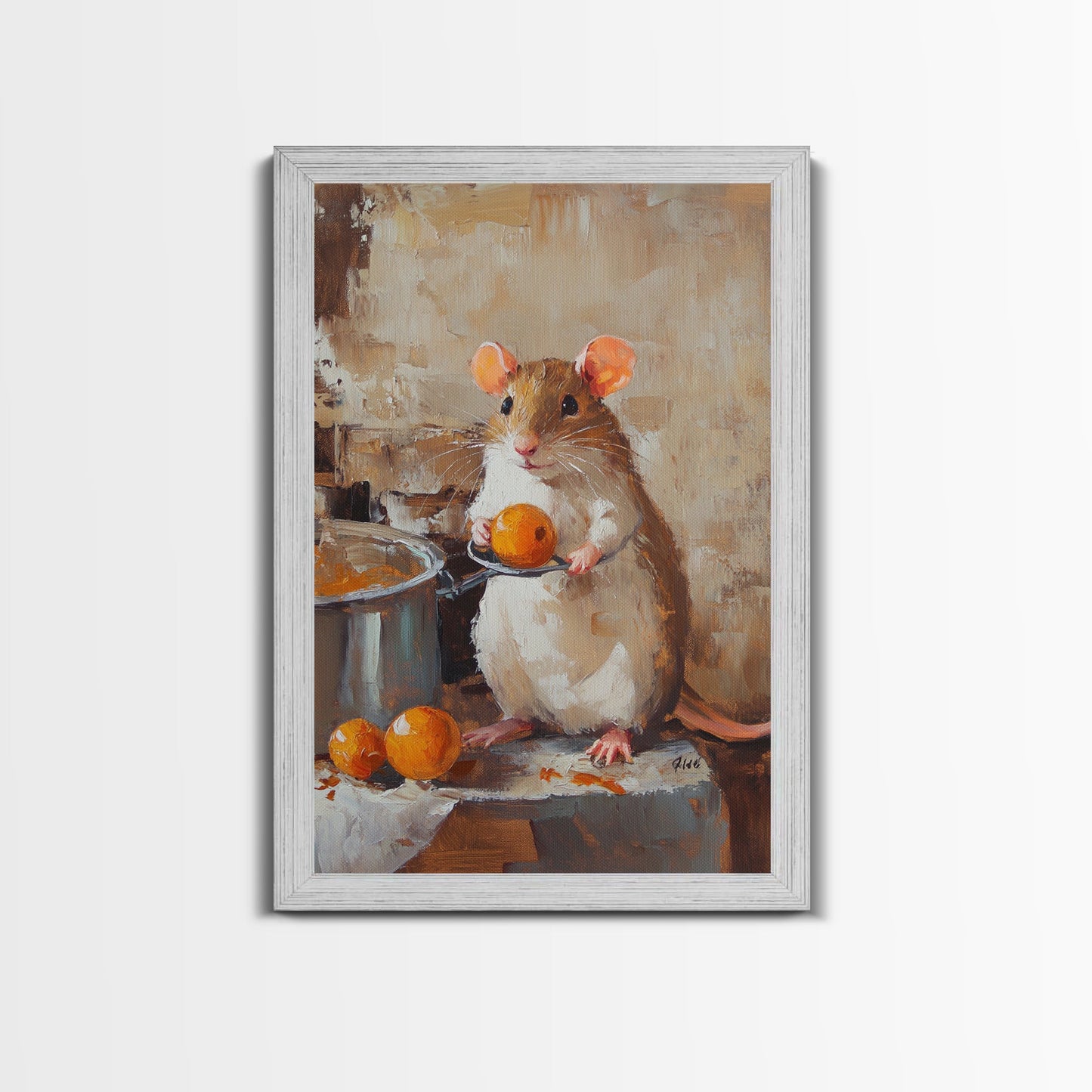 Rats with Jobs, Framed Canvas Print, Rat Painting, The Rat Chef, Cute Rat Home Decor, Rat Cooking Stew