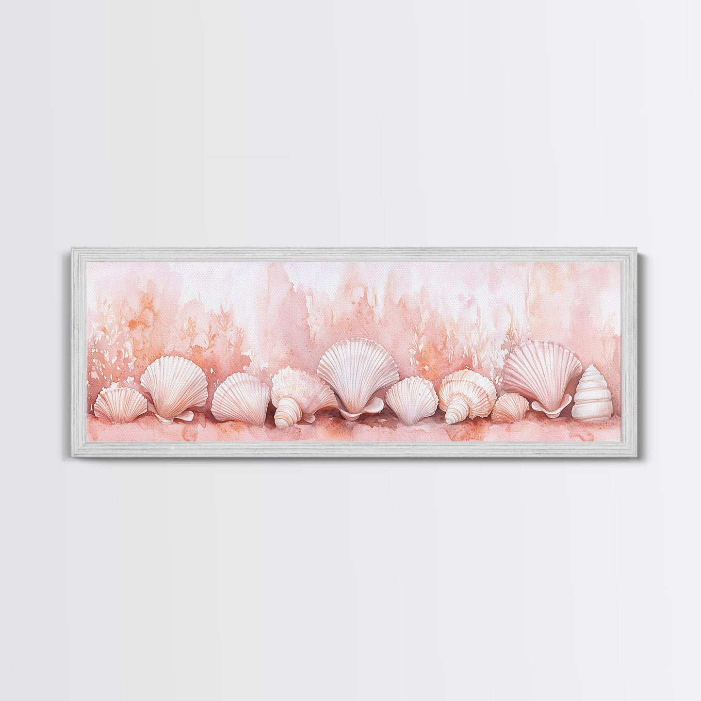 Coastal Shell Art Canvas Print Featuring Light Pink and Orange Pastel Hues, Beach House Decor, Nautical Wall Art for Living Room