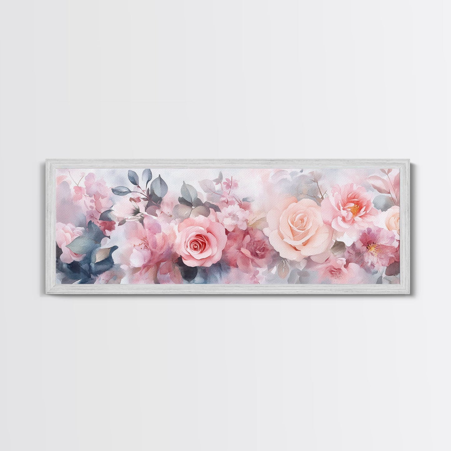 Floral Bloom Canvas Print, Rose Painting with Soft Pastel Tones, Romantic Botanical Prints for Bedroom or Guest Room Decor