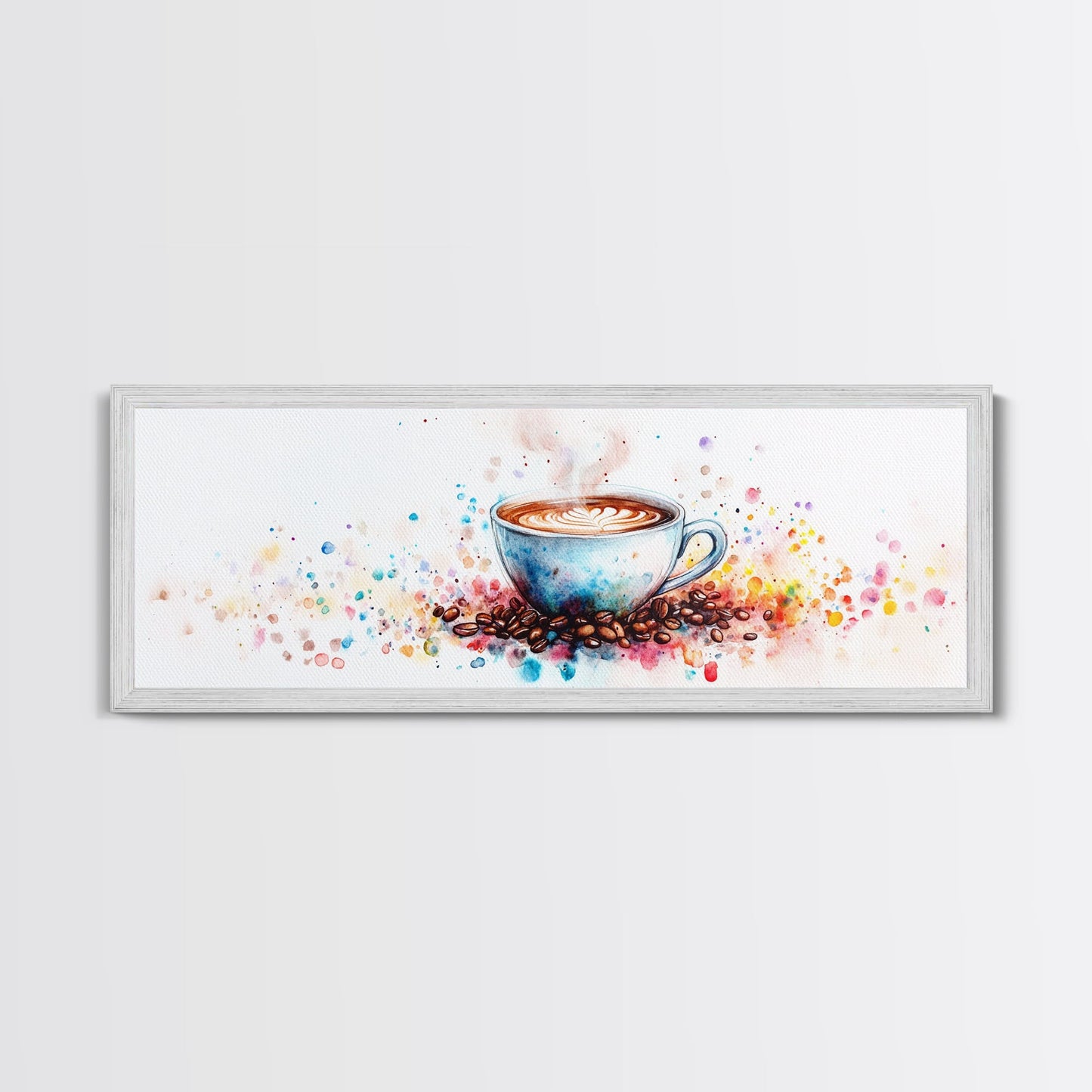 Coffee Cup Watercolor Canvas Print, Food Review Kitchen Art, Whimsical Living Room Wall Art Gift Idea Espresso Decor Design