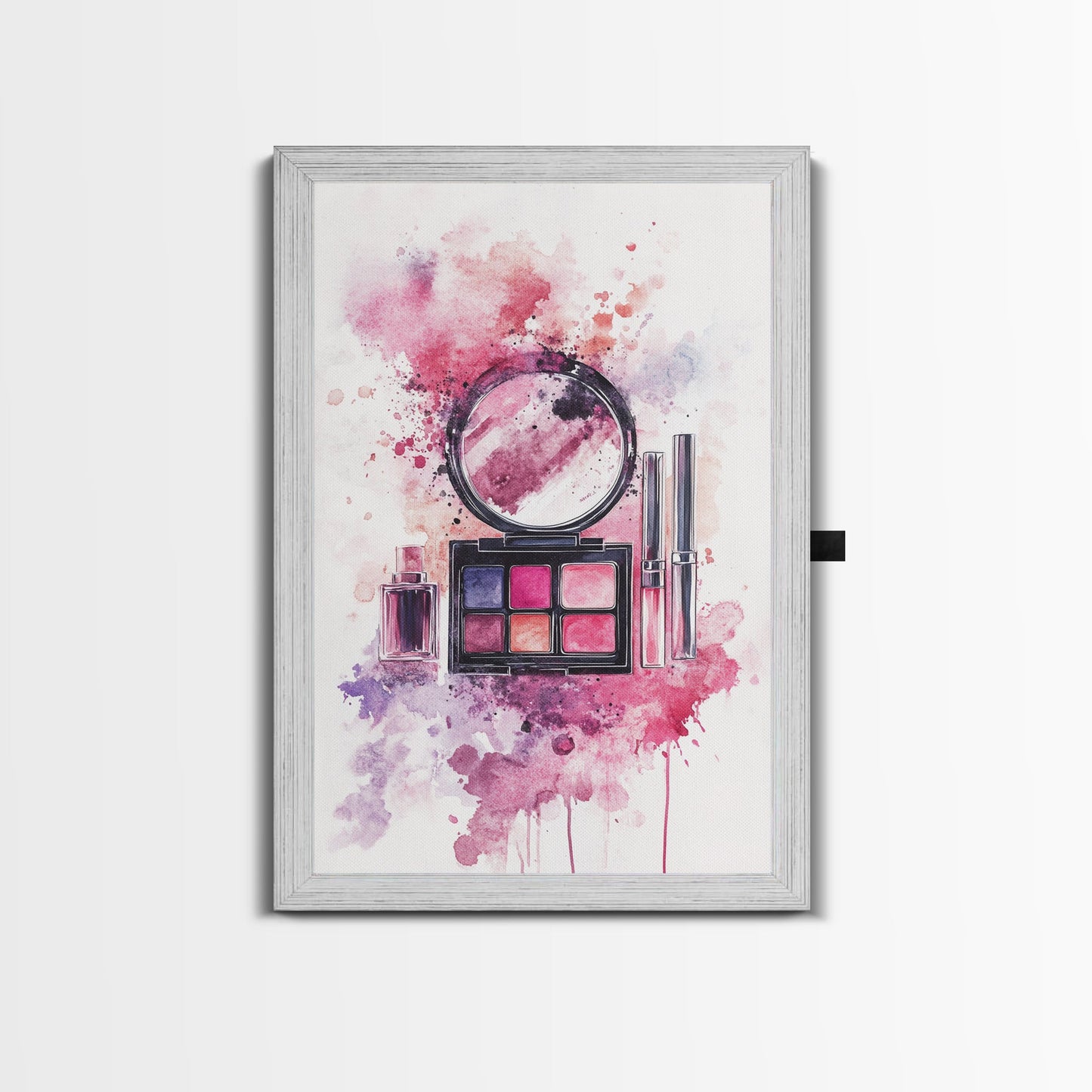 Makeup palette splash art vibrant beauty decor framed canvas print modern girly aesthetic perfect gift idea unique pink abstract art piece