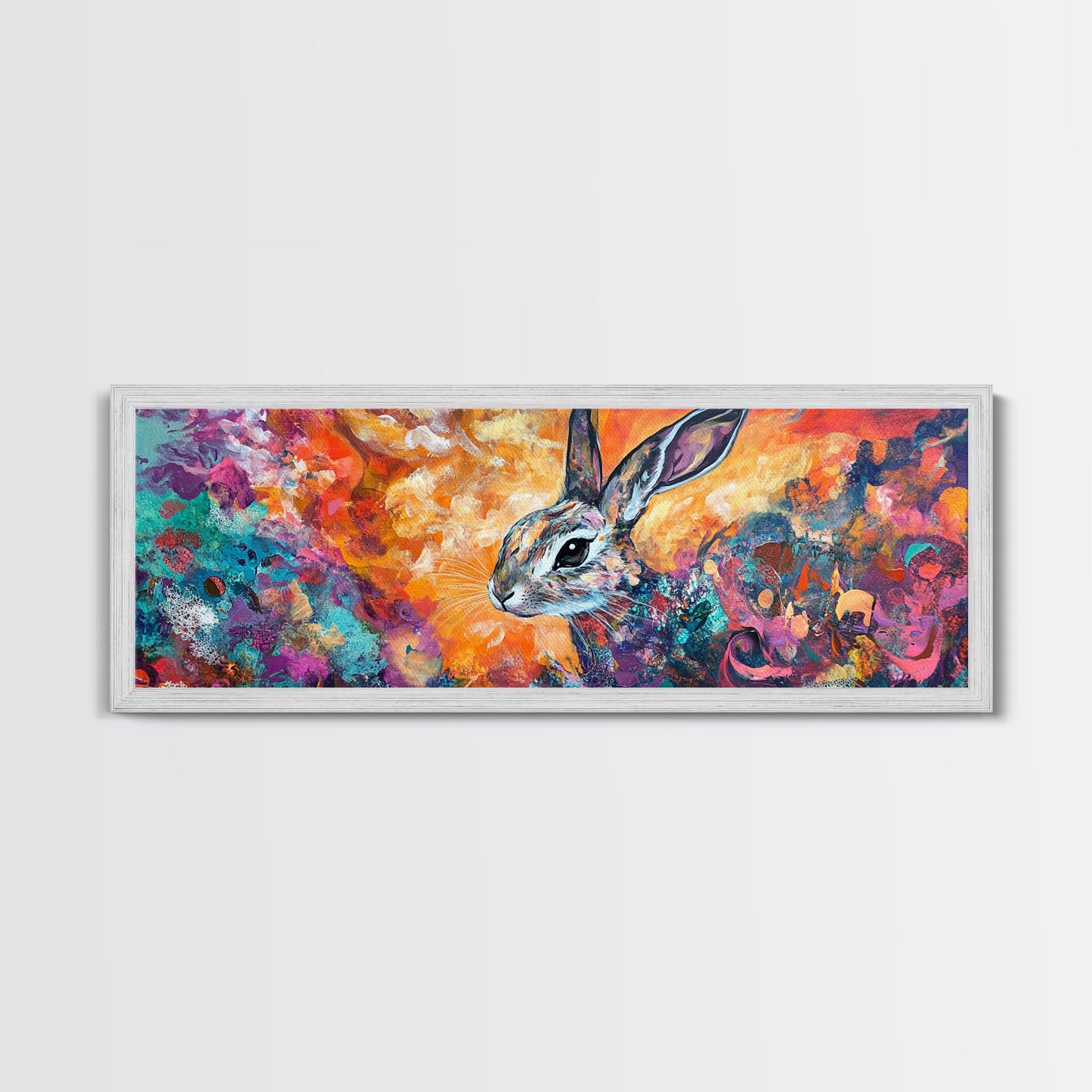 Colorful Abstract Rabbit Canvas Print, Vibrant Animal Wall Art, Boho Bunny Painting, Nature Wildlife Art, Playful Bedroom Decor
