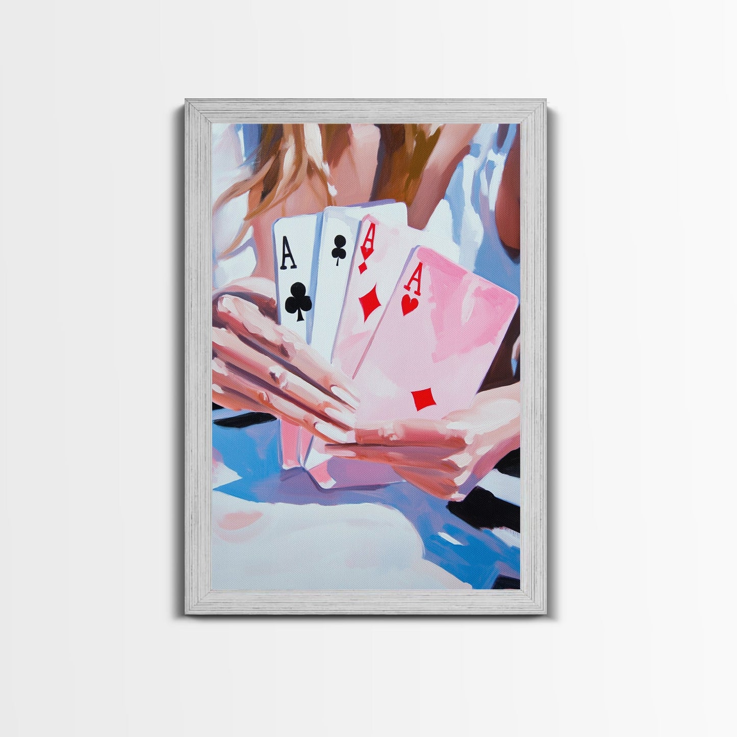 Poker Hand, Woman Holding Cards, Gambling Art, Casino Wall Art, Luxury Decor, Contemporary Art, Framed Canvas Print, Game Room