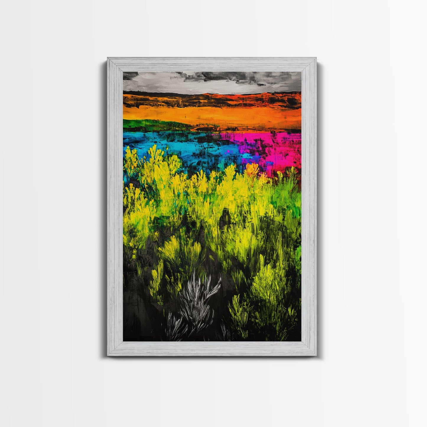 Colorful Prairie, Abstract Fields, Bright Wildflowers, Framed Canvas Print, Vibrant Wall Art, Boho Home Decor, Living Room Statement