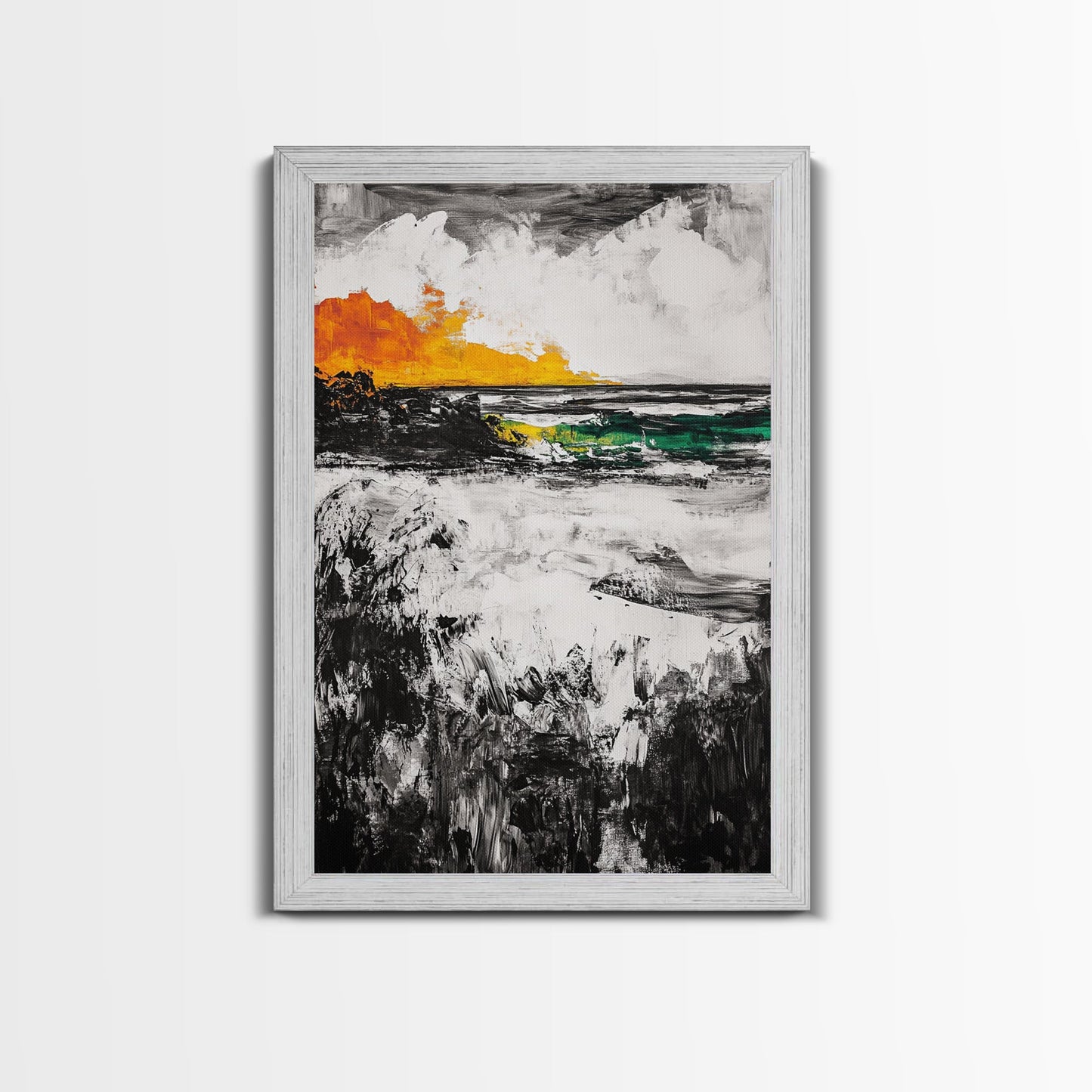 Sunset Waves, Coastal Painting, Ocean Sunset, Abstract Landscape, Framed Canvas Print, Nautical Art, Living Room Wall Art, Bold Color Art