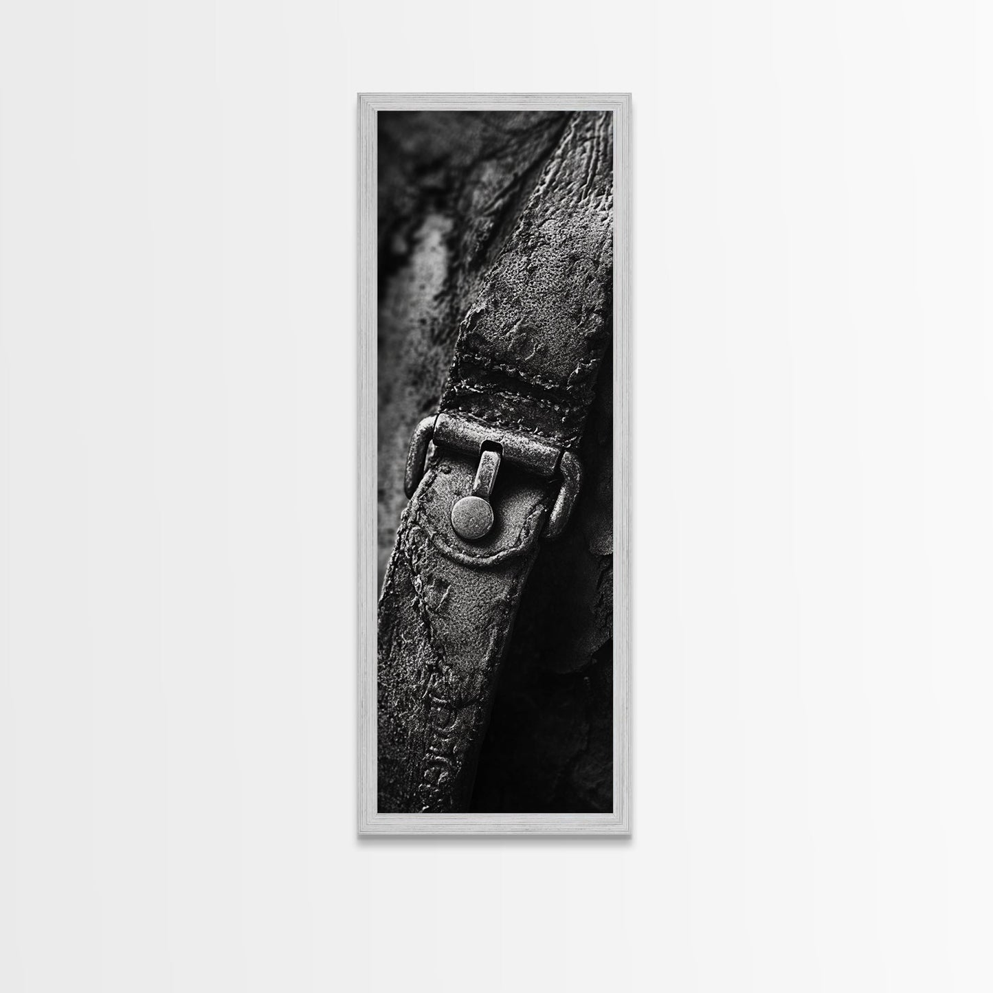 Leather Strap, Worn Texture, Rustic Detail, Framed Canvas Print, Industrial Wall Decor, Masculine Style, Close-Up Texture Art