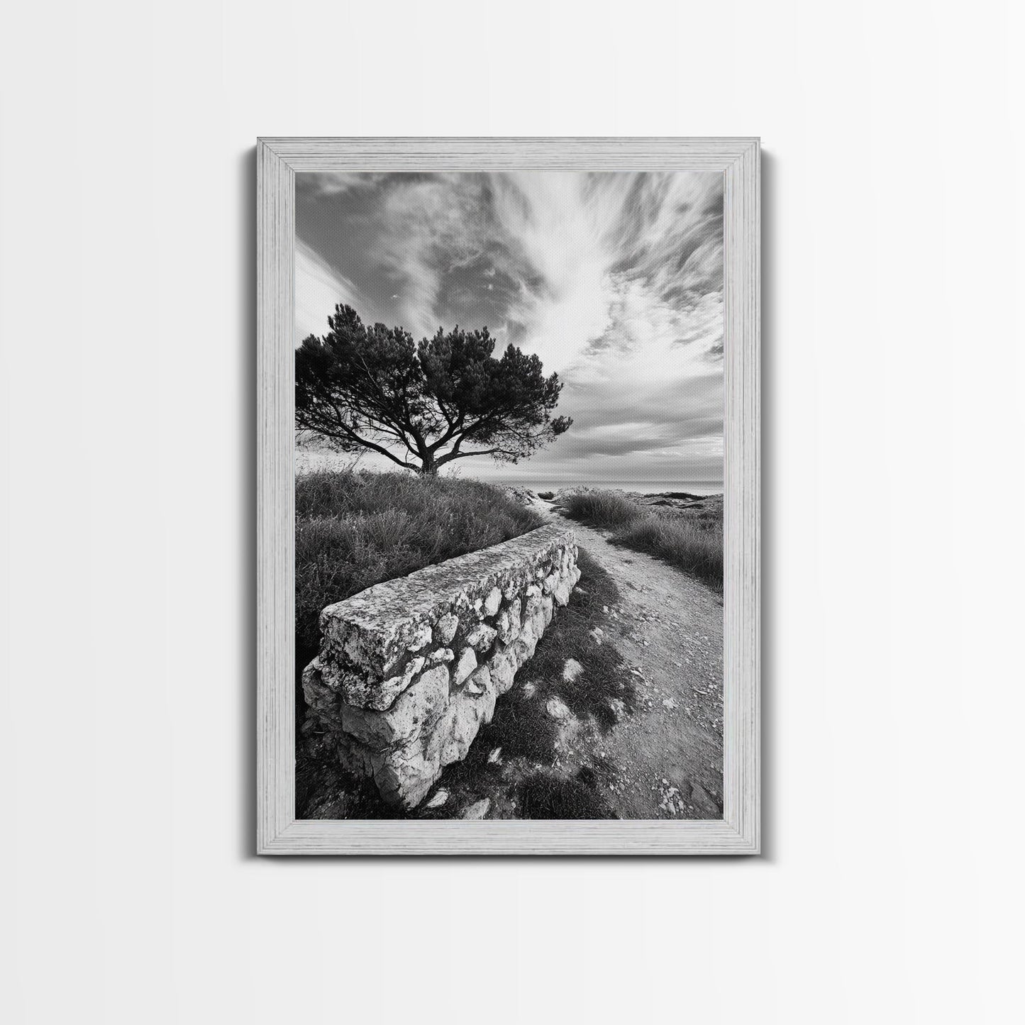 Coastal Path, Nature Trail, Windswept Tree, Framed Canvas Print, Rustic Landscape Art, Minimalist Decor, Bedroom Wall Art, Fall Vibes