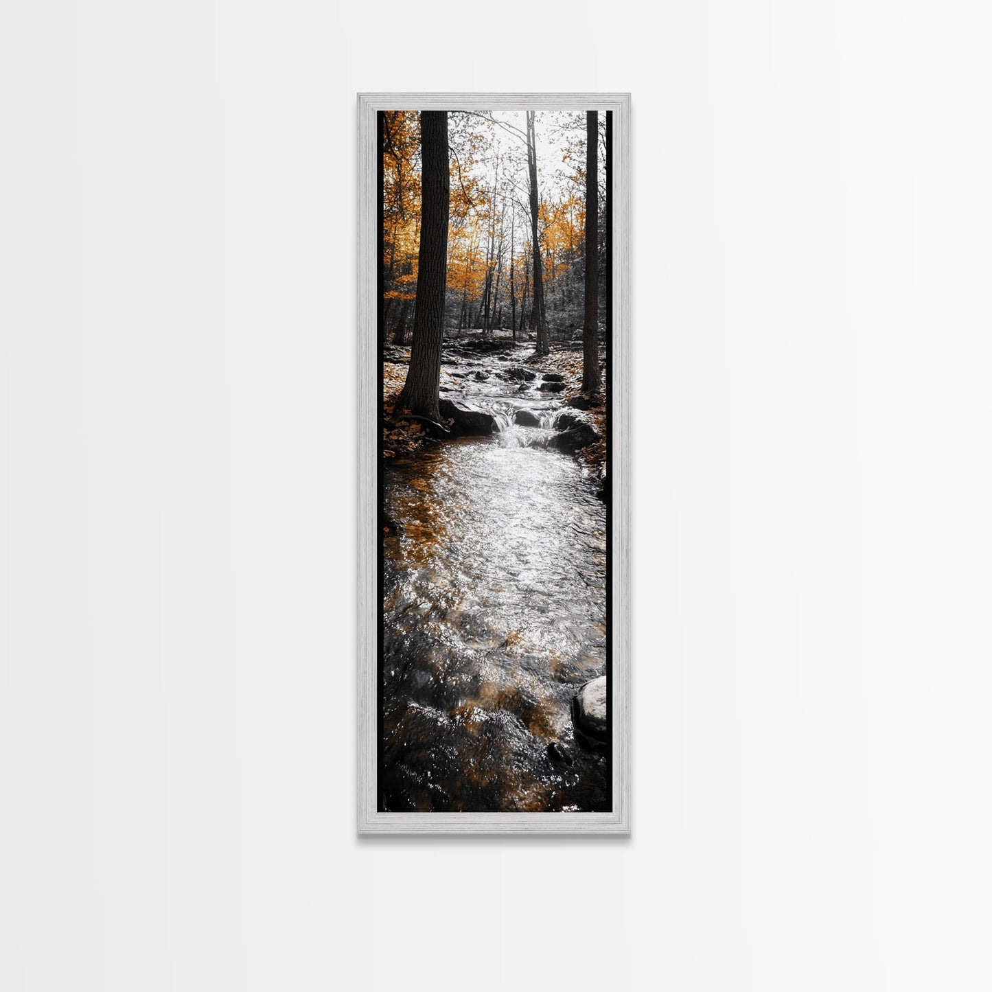 Forest Stream, Autumn Woods, Nature Serenity, Framed Canvas Print, Tranquil Fall Wall Art, Hallway Decor, Rustic Cabin Style Woodland Art