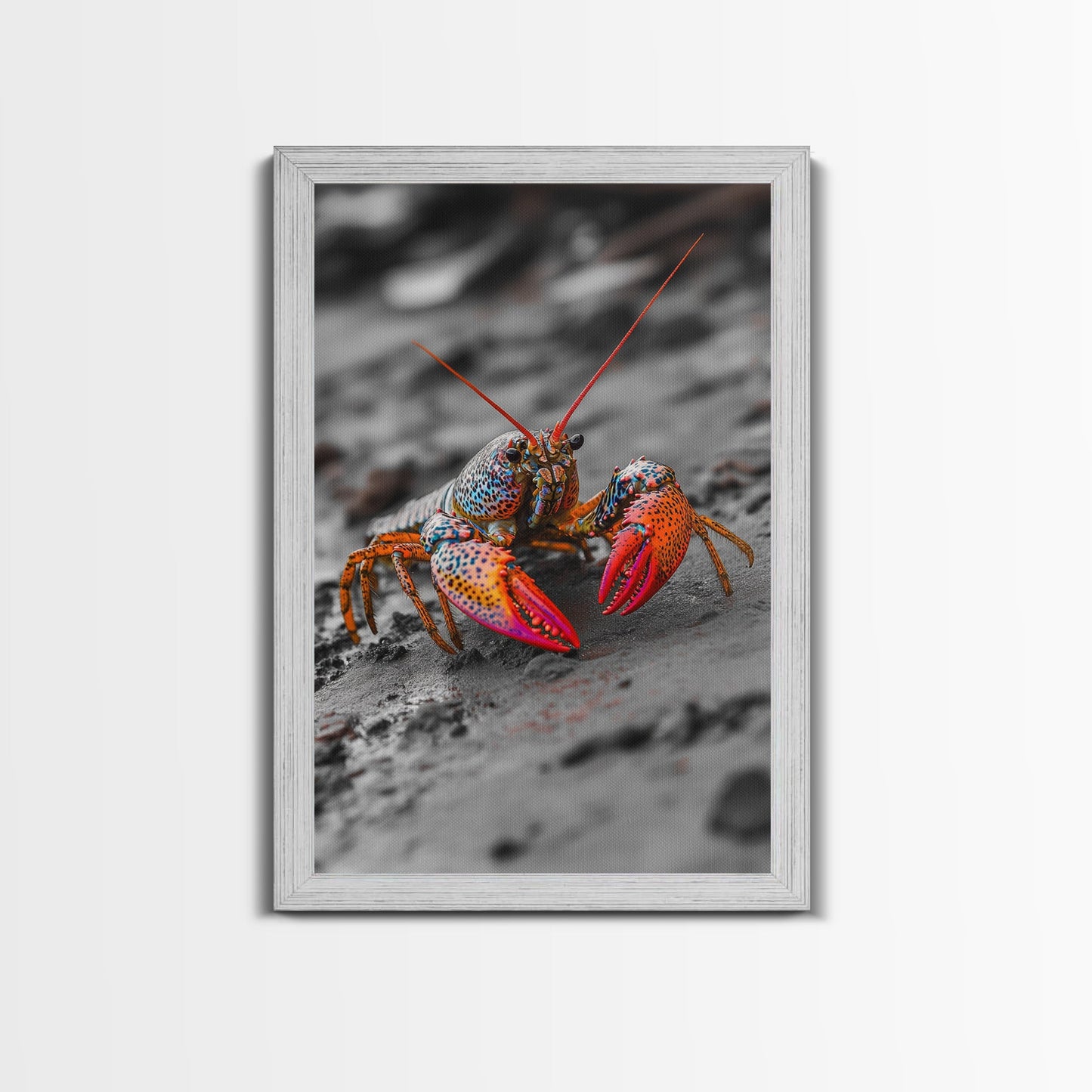 Colorful Lobster, Beach Wildlife, Close-Up Macro Art, Framed Canvas Print, Kitchen Wall Art, Coastal Marine Decor, Vibrant Style