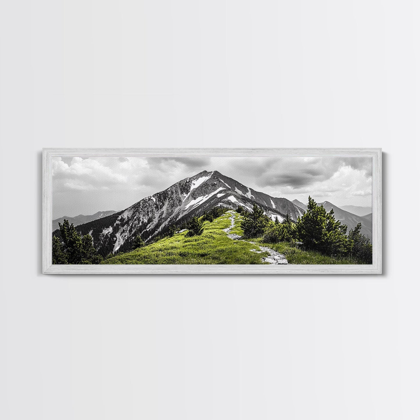 Mountain Hike Path, Scenic Peak Trail, Nature Landscape, Framed Canvas Print, Modern Cabin Decor, Adventure Wall Art, Minimalist Style