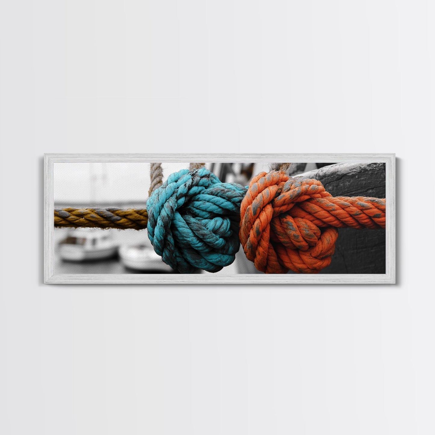 Nautical Knots, Bold Rope Texture, Ocean Dock Detail, Framed Canvas Print, Coastal Wall Art, Bathroom Decor, Rustic Nautical Style